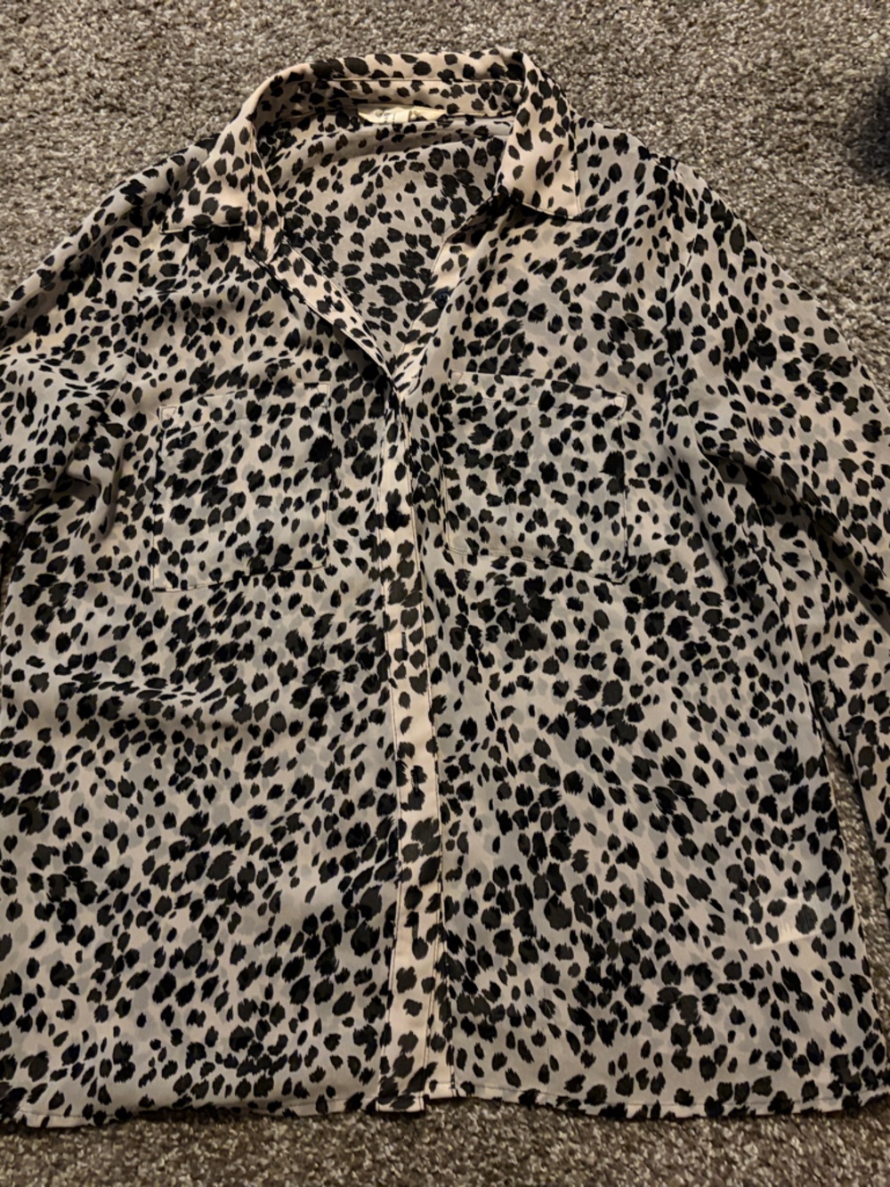 Forever 21 Black and Cream Leopard Print Button-Down Shirt